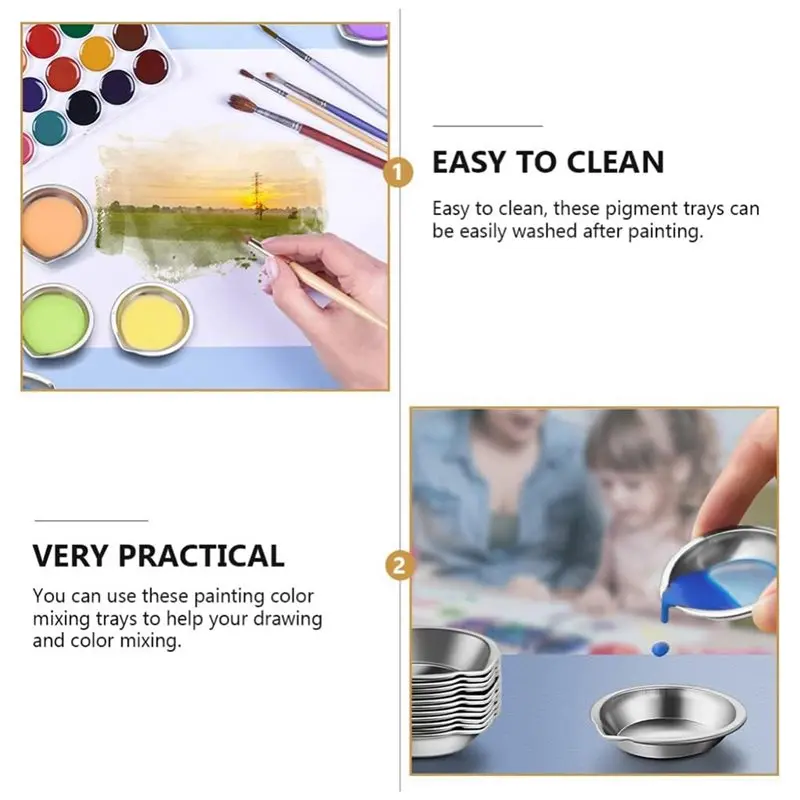 QWE-Reusable Watercolor Palette For Artist Mixing Trays 20Pcs Stainless Steel With Spout For Easy Pouring