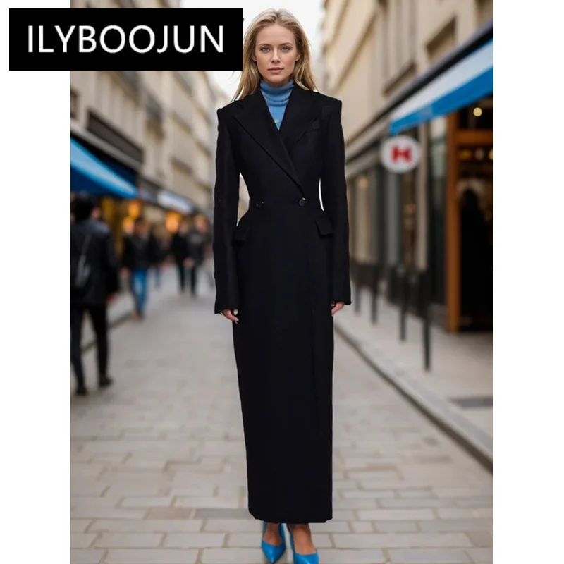 Minimalist Casual Long Blazer For Women Notched Collar Sleeve Spliced Button Temperament Coat Female Luxury Brand High Quality