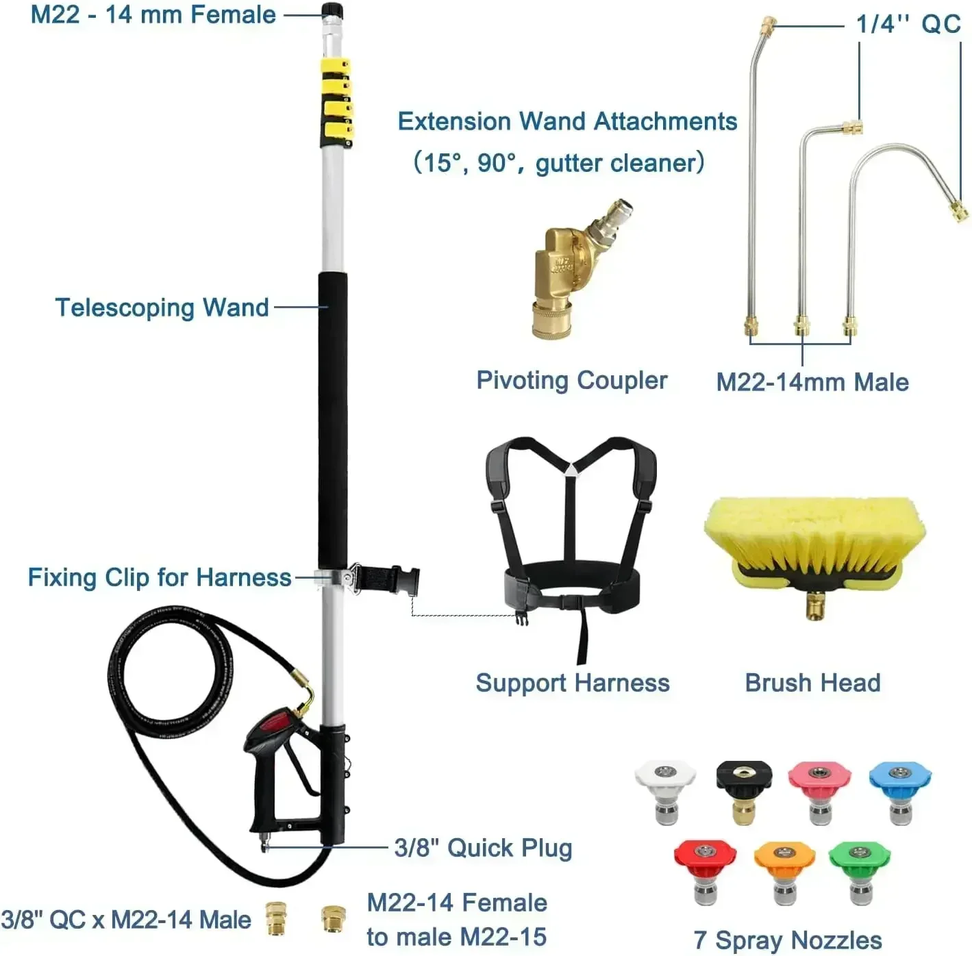 

24 FT, Aluminum Telescoping Pressure Washer Wand with 2 Pressure Washer Extension Wands,Gutter Cleaner Attachment（Hot）
