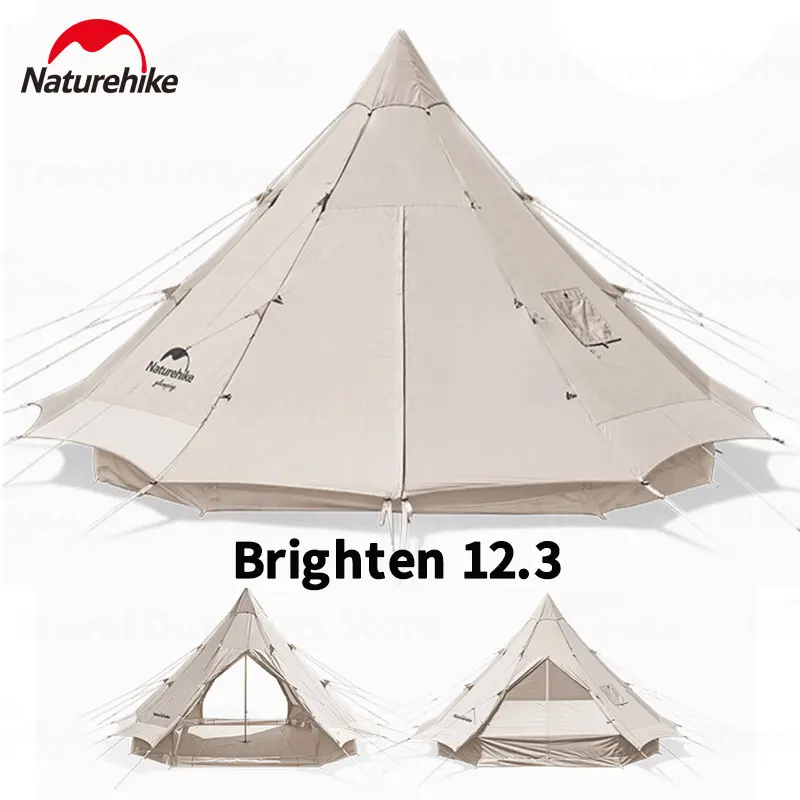 Naturehike Brighten 12.3 Camping Pyramid Tent Indian Tourist Tent 5-8 Persons Outdoor Party Garden Cotton Single Tower Tents