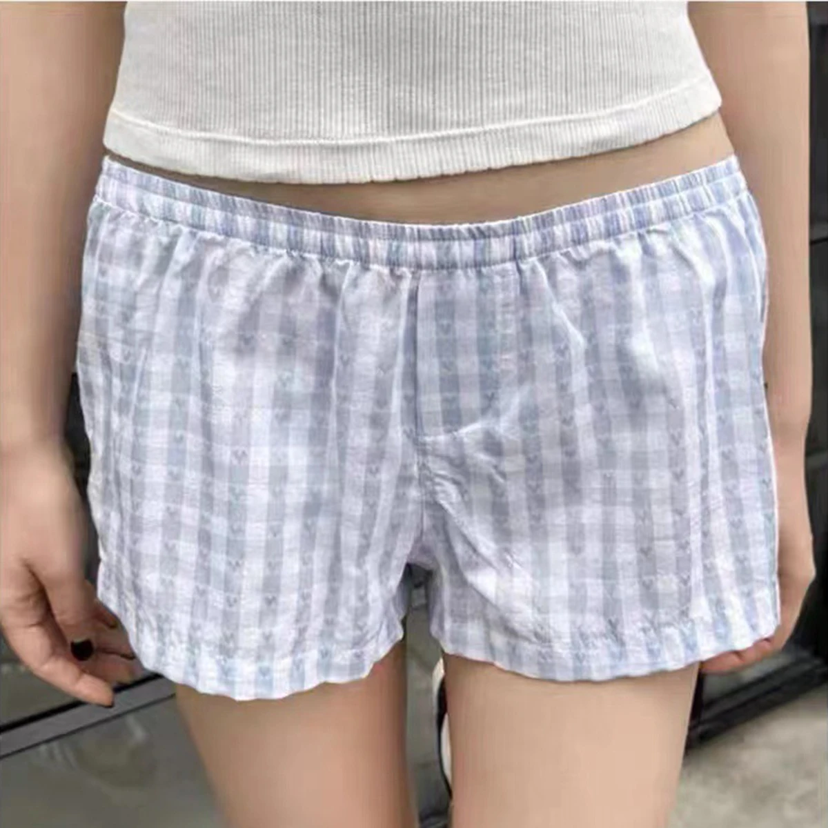 

Heart Plaid Cotton Shorts for Women High Waist Elastic Kawaii Cute Skort Shorts Girls 2000s 90s Y2K Summer Clothes 2024