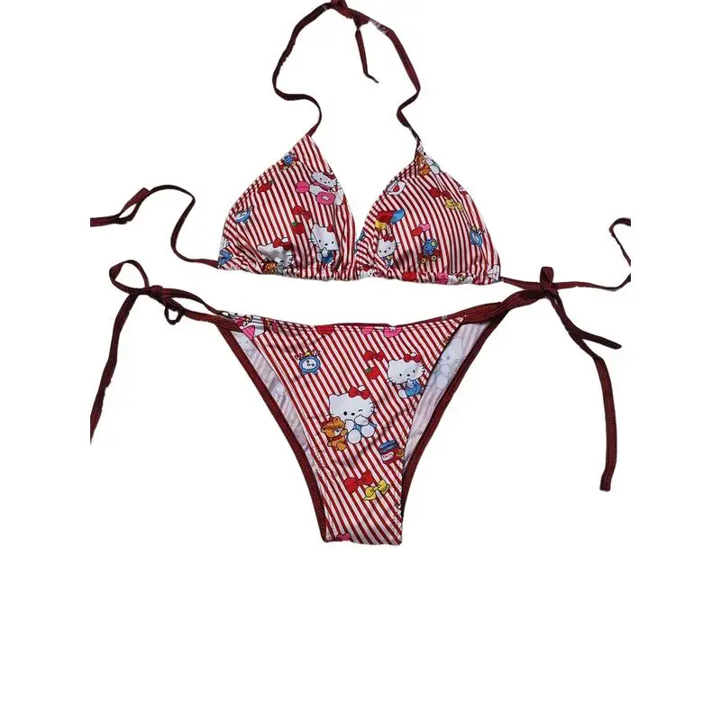 

Купальник Sanrio Hello Kitty: Горячая распродажа, новый стиль, милый, мягкий, с мультяшным принтом, креативный, 2 предмета, для отпуска, удобный, в стиле Ins