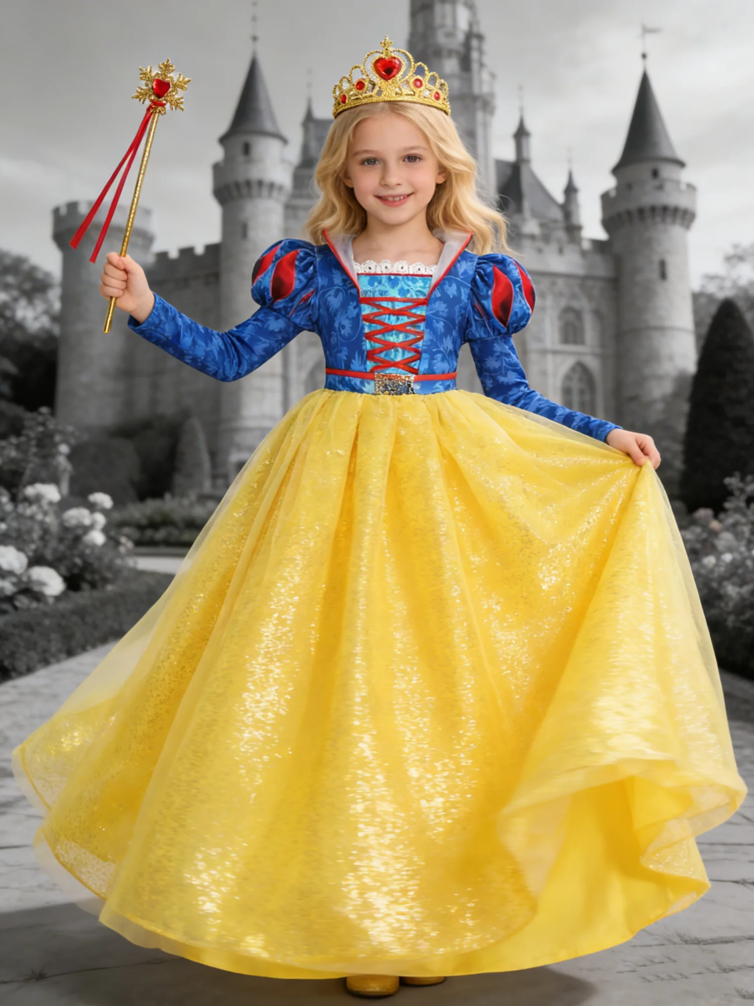 Popular Movie LED Princess Dress, White Snow Dress, With Cape And Headpiece For Halloween Carnival Birthday Party Cosplay