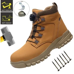 Rotating Button Leather Non Slip Work Boots for Men Safety Shoes Steel Toe Sneaker Male Puncture Proof Protective Boots
