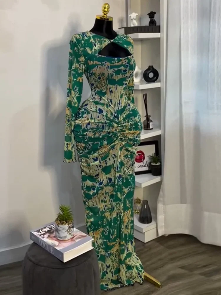 فساتين Wmstar للنساء بالجملة فستان حفلات أنيق جديد مطبوع عليه زهور وأكمام طويلة وخصر عالي