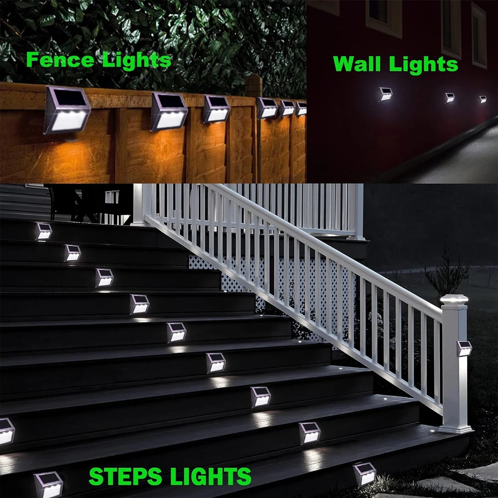 Solar Step Lights, Pack Waterproof Solar Deck Fence Stainless Steel Outdoor Light for Garden, Yard, Deck Decor Lighting