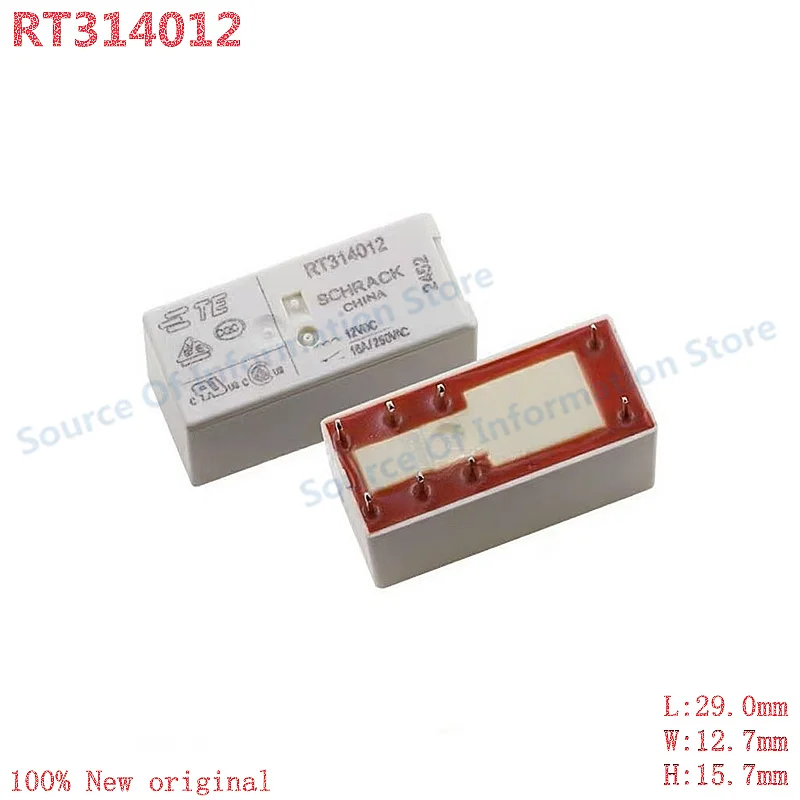 5Pcs TE Connectivity Schrack RT314012 Power Relay 12VDC Coil 16A 250VAC 8 Pin SPDT PCB Mount Electromagnetic Relay