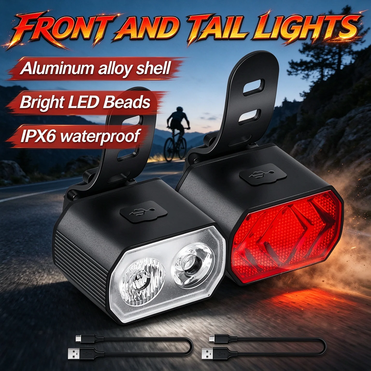 Bicycle Headlights Taillights Waterproof MTB Bike Lamp Battery Powered Warning Cycling Tail Light LED Headlight Rear Lamp