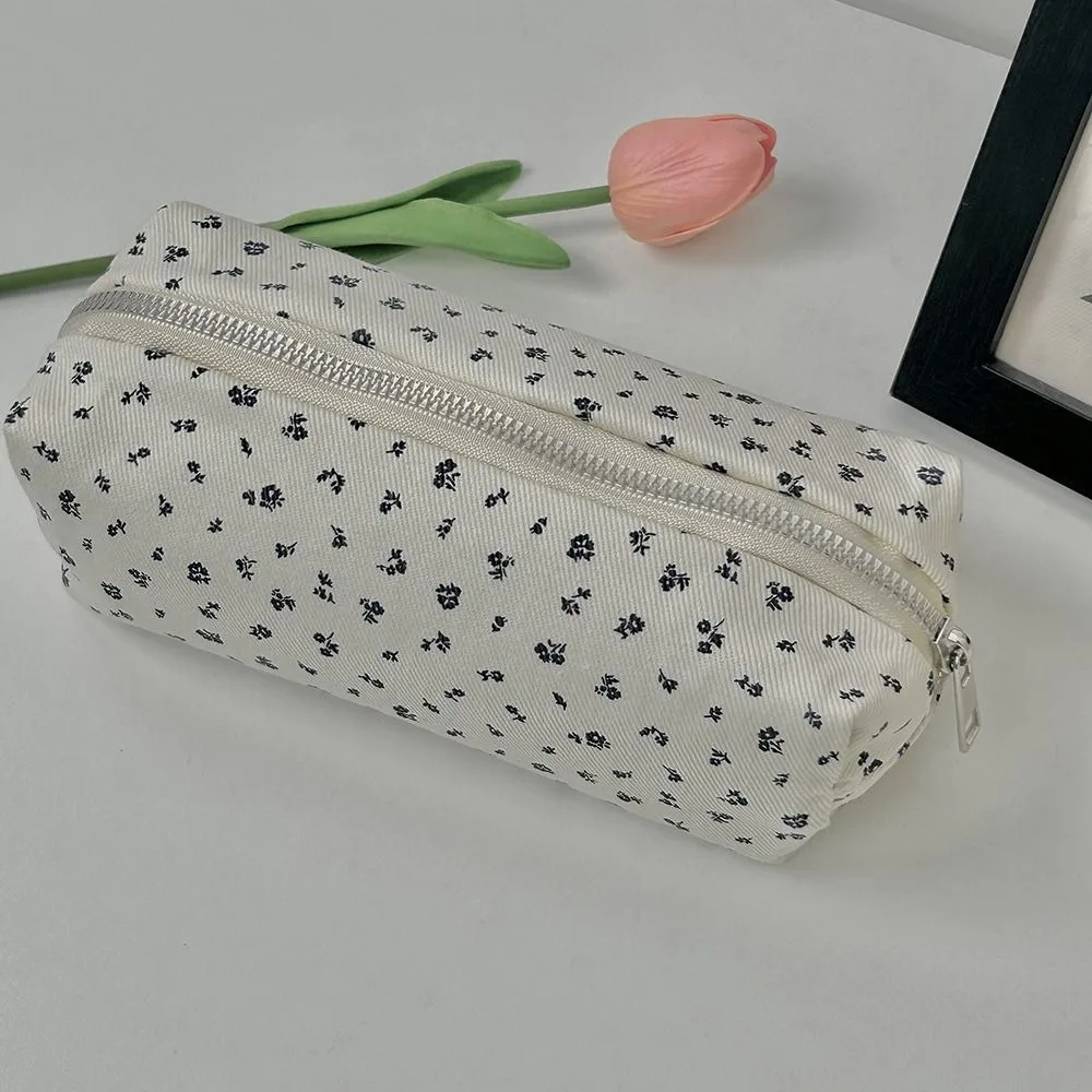 Bolsa de lona para bolígrafos con estampado Floral, estuche de lápices de gran capacidad, organizador de papelería multifuncional, suministros escolares