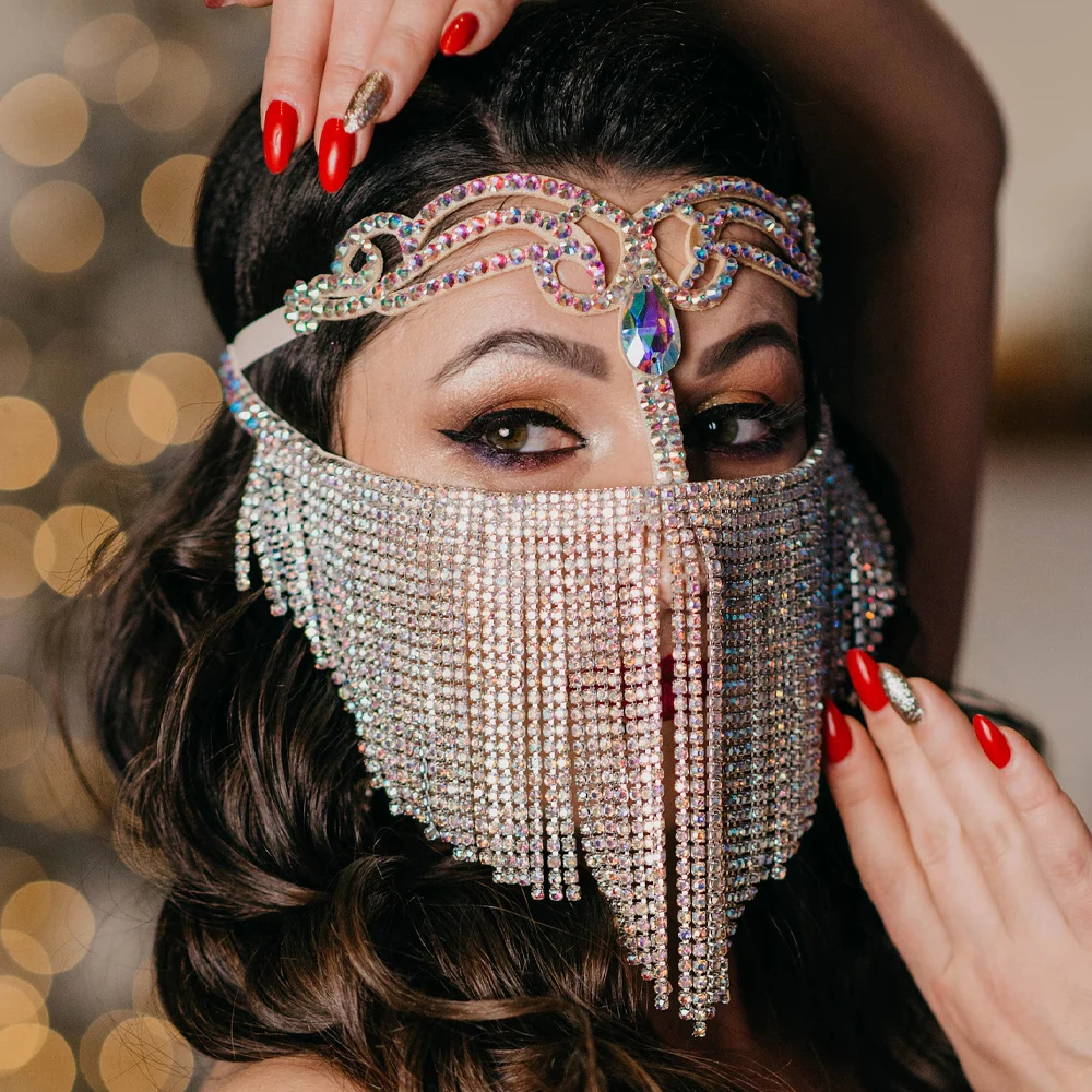 Exotische Boho Quaste Gesicht Kette Schleier Bauchtanz Cosplay Dekoration elegante Wasser tropfen Kristall Maskerade Maske Gesicht Schmuck Geschenk