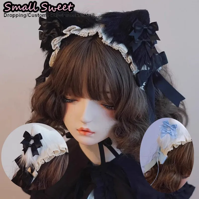 

Gothic Lolita Lovely Y2K girl Cat Ear Bow KC Hair bands Harajuku ears hair band Punk Lace Ruffled Bow Headband Hair Hoop