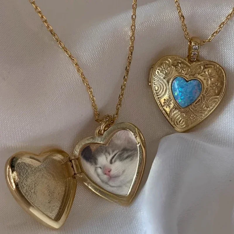 Gold-Plated Brass Pet Memorial Pendant  Flip-Open Locket for Photos  Vintage Heart Necklace  Keepsake Jewelry for Loved Pets