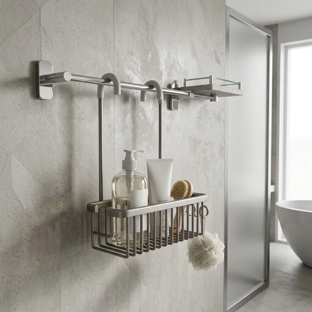 Aluminum Shower Organizer Hanging Design with Hooks for Bath Accessories 31 x 12 x 36 cm Rust-Proof Bathroom Shelf