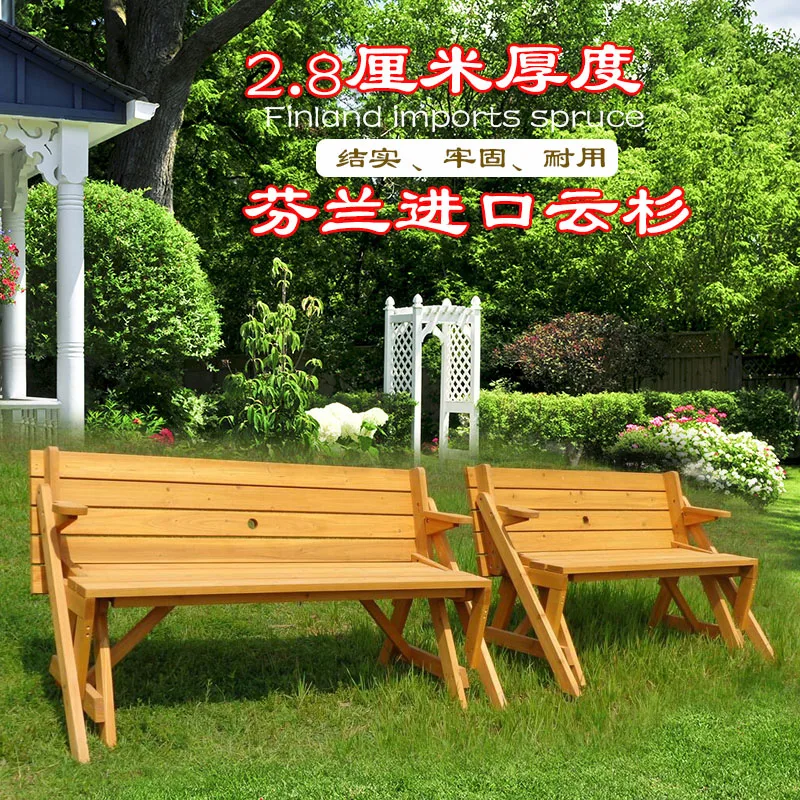

"Outdoor Solid Wood Bench Set - Anti-Corrosion Park Square Back Chair & Leisure Table - Courtyard Balcony Combination Stool - Op