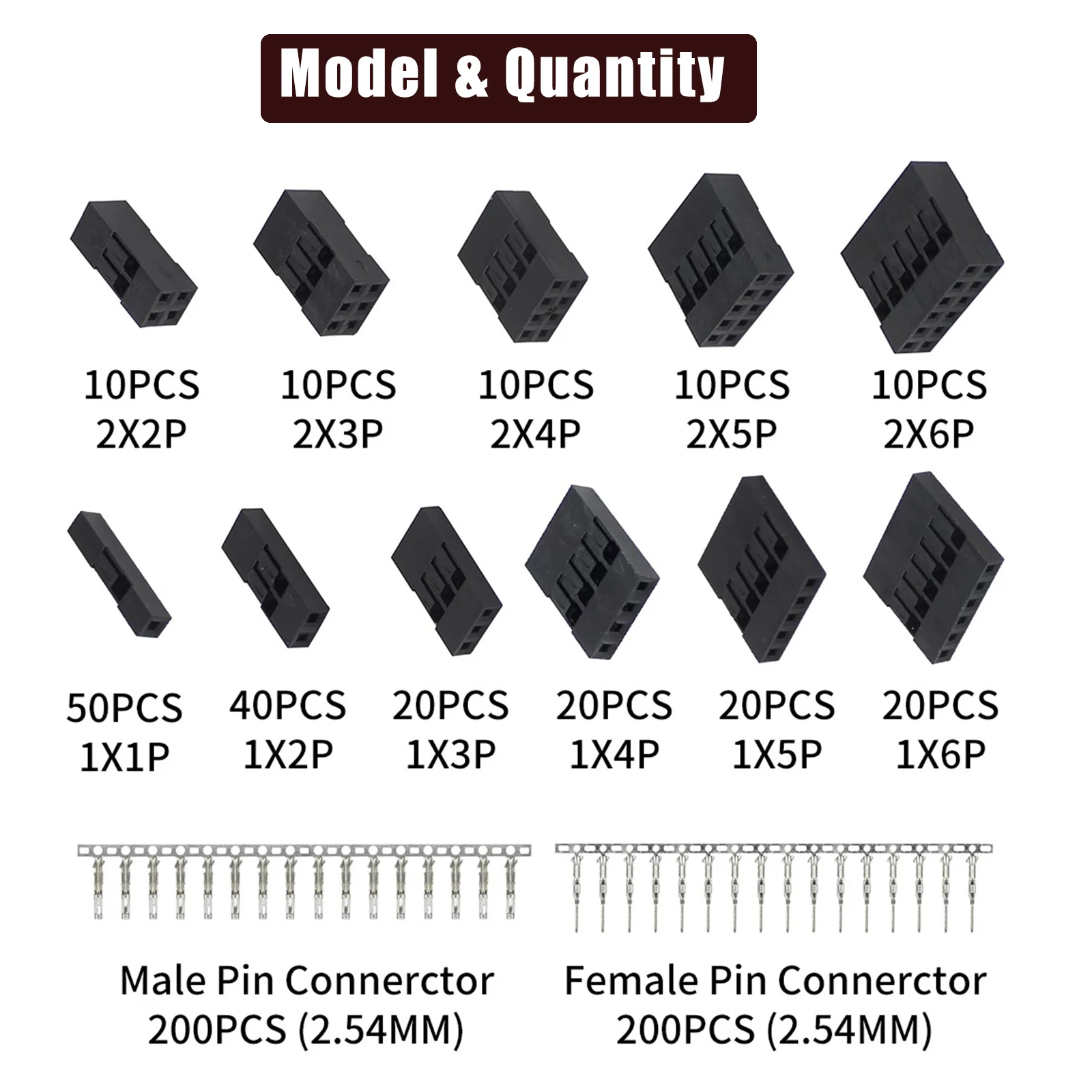 620pcs Jumper Wire Connector Kit 2.54mm Male Female Crimp Pin Terminal Kit 250v 3a 1-12pin Header Housing Kit