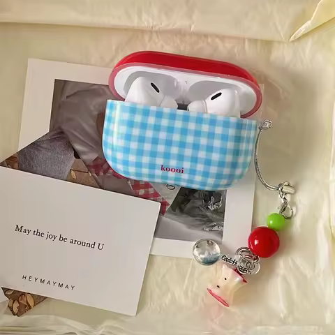 3D Apple Blue Grid Suitable For AirPods Pro Protective Case iPhone 2nd and 3rd Generation Bluetooth Earphone Case All Inclusive