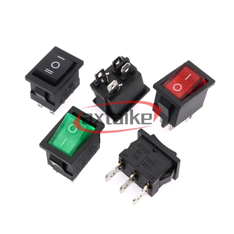 10PCS Switch ON-OFF KCD1 15*21mm 2Pin Ship Type Switch 6A 250V 10A 125V AC Rocker Switch Power Switch White Black Red Green With