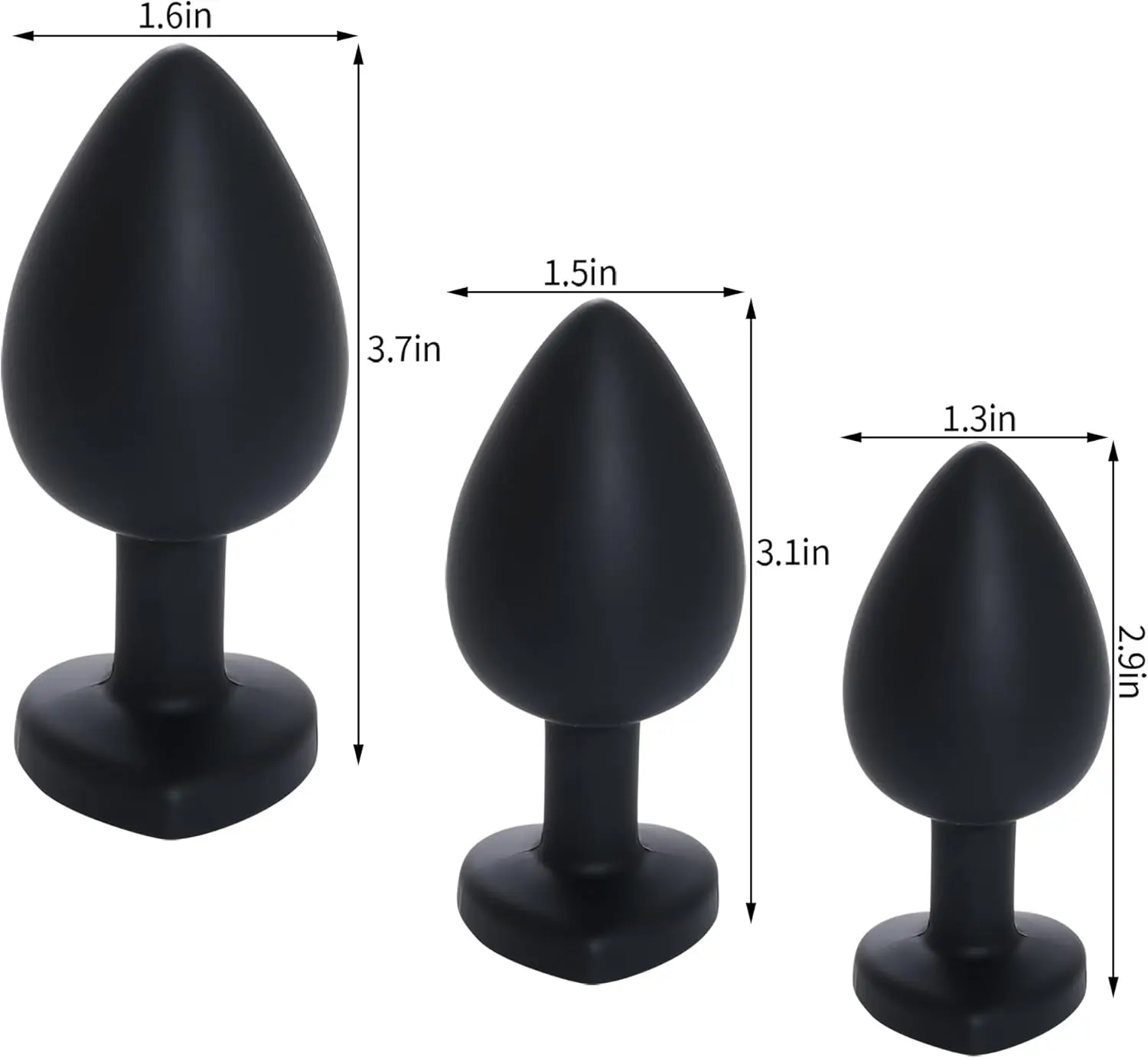 3 plugues anais de silicone de 3 tamanhos, plugue anal com joias, brinquedos de treinamento anal, plugues de bunda de coração, vermelho