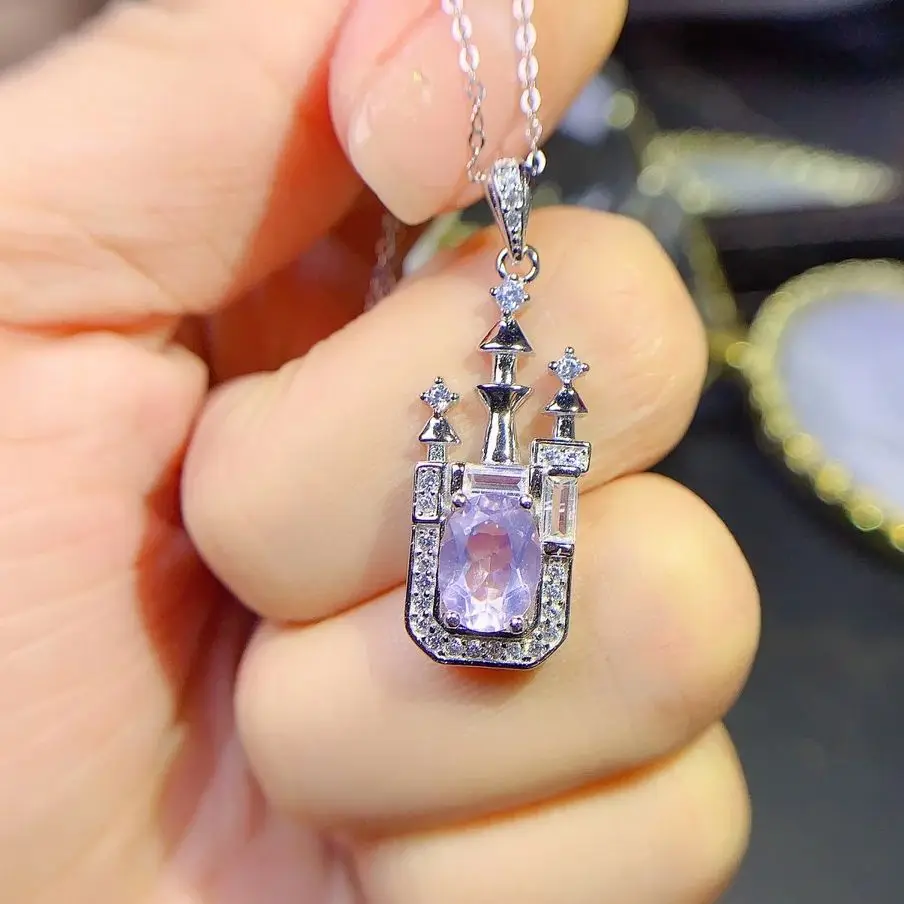 

Lavender Amethyst Castle Pendant 925 Silver Amethyst Engagement Neckace February Birthstone Pendant For Women Valentines Gift