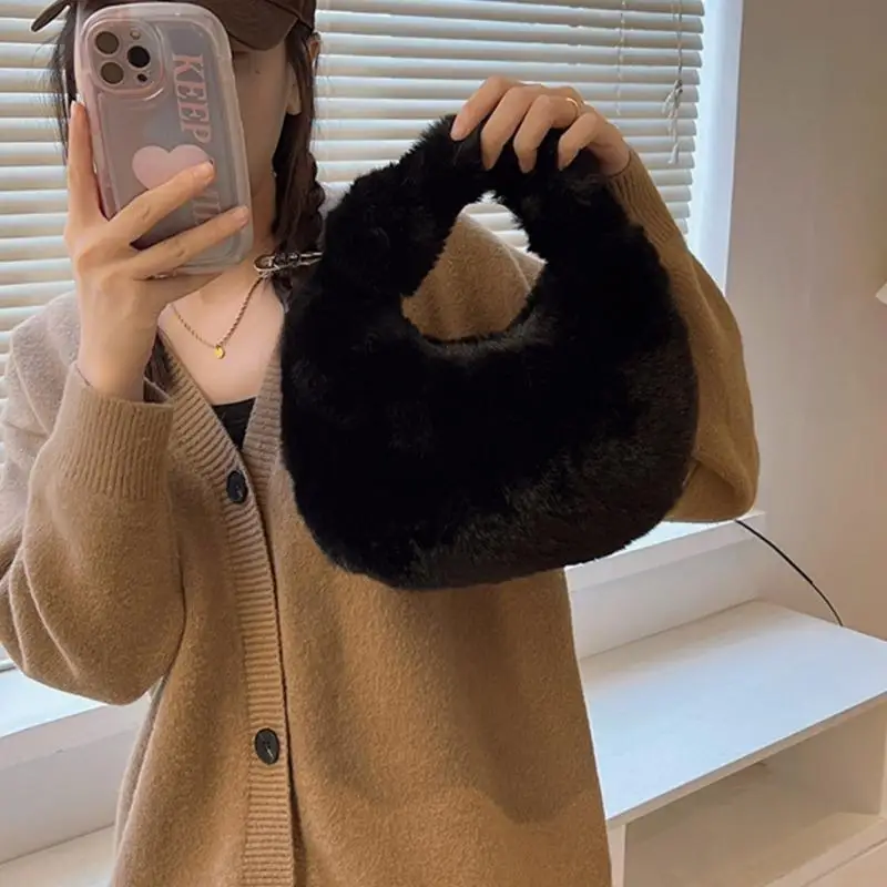 

X90D Сумочка из искусственного меха Модная плюшевая сумка на плечо Полумесяц Кошелек Повседневная большая сумка