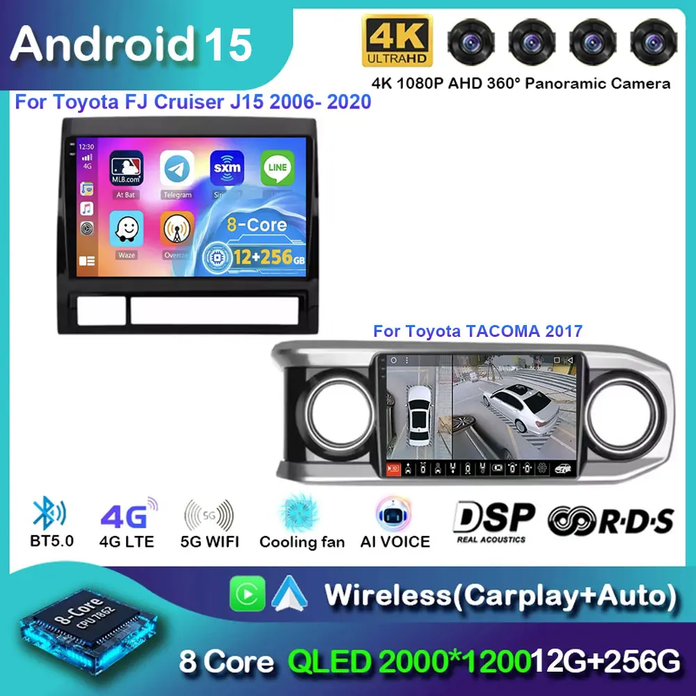 Para toyota tacoma 2005-2021 rádio de tela do carro android 15 automotivo multimídia tela estéreo carplay jogador de navegação