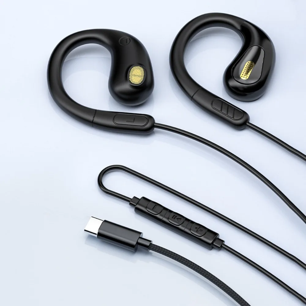 

Ear Hanging Wired Earphone with Mic Type C/3.5mm Wired Control Headphones Bass Stereo Noise Cancelling Wired Headset