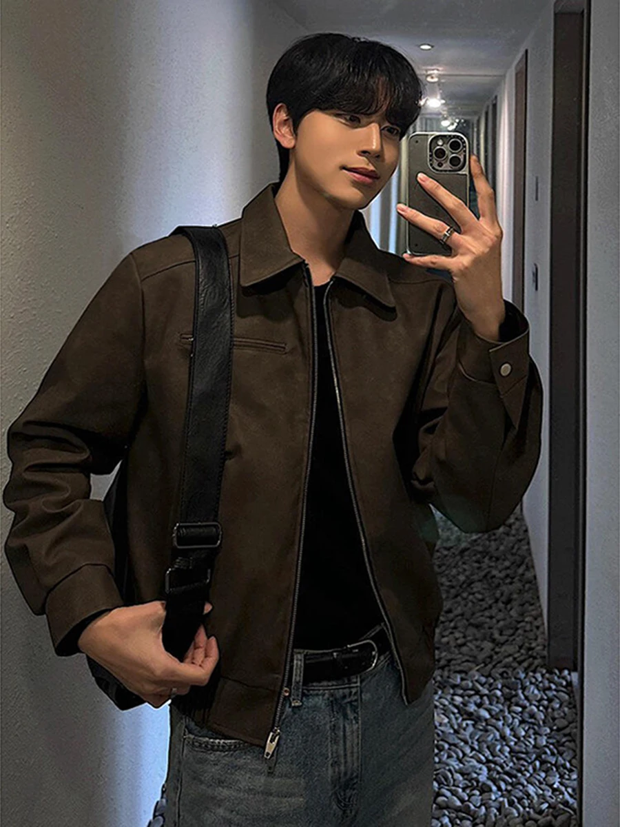 

Cleanfit Suede Jaet Men's Faion Motorcycle Clothes Autumn Winter Korean Version ort Coat Youth ular Loose Fit Zipper