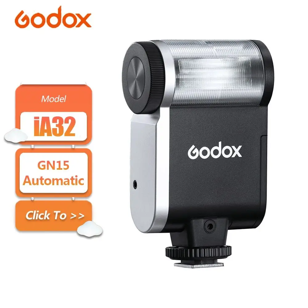 

Вспышка Godox iA32 iFlash Mini для камер с GN15, 8 уровнями мощности, временем перезарядки 2,5 с, 490 вспышками, автоматическим и ручным режимами для Canon и Sony