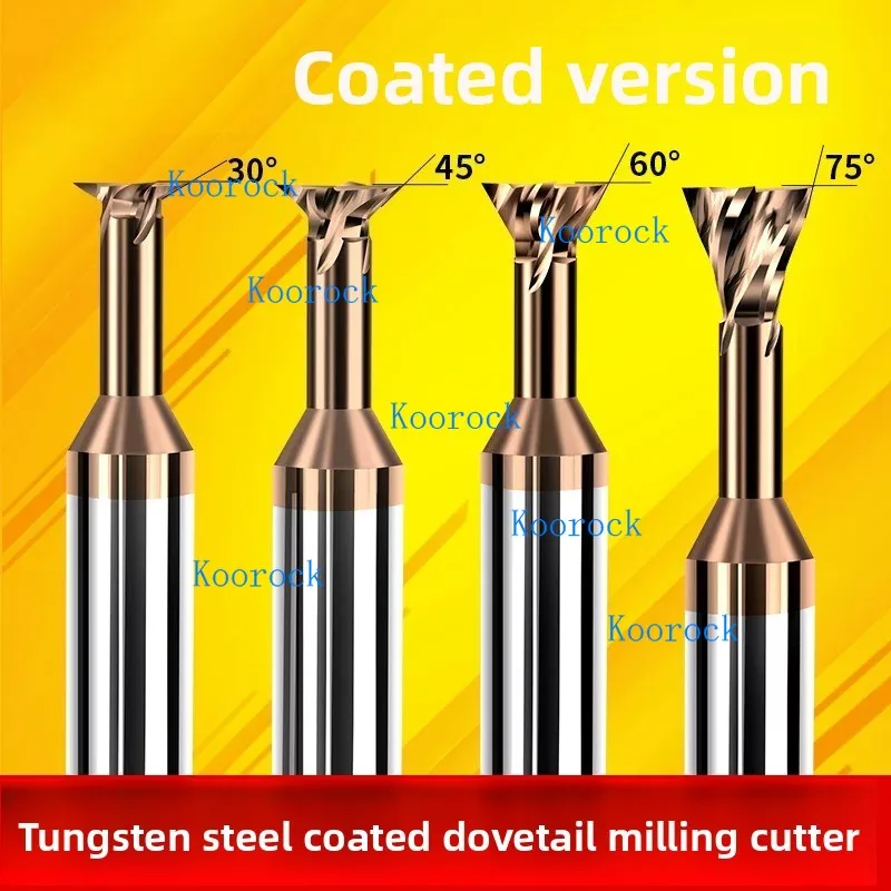 Solid Carbide Tungsten Steel Dovetail Cutter Coated Hardened Reverse Chamfer Cutter 30°45°60°75° Dovetail Slot Milling Cutter