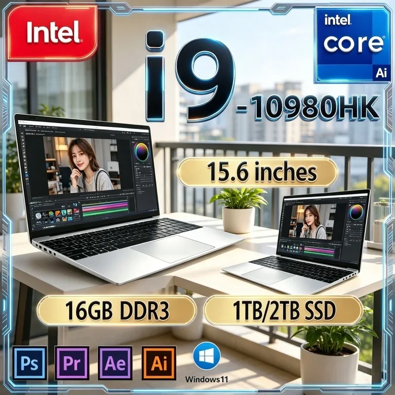 New 2026 Hot I9‑10980HK Portable 15.6 Inch FHD 120Hz IPS Laptop 16/32GB RAM 2TB SSD Win11 Workstation Office Notebook