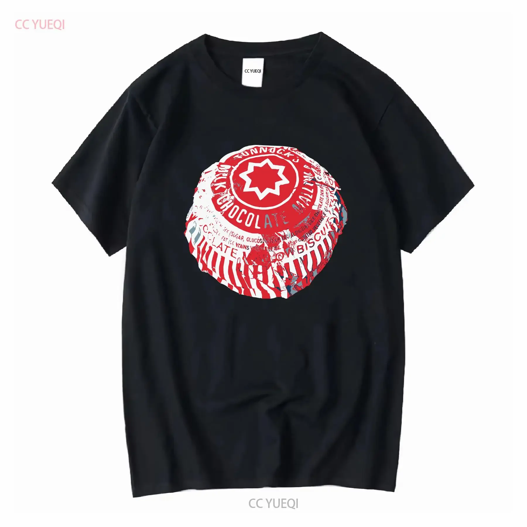 Tunnocks Tea Cake Pop Art Diseño blanco y rojo Camiseta manga larga o corta vintage Ropa de diseñador lavada Cómoda
