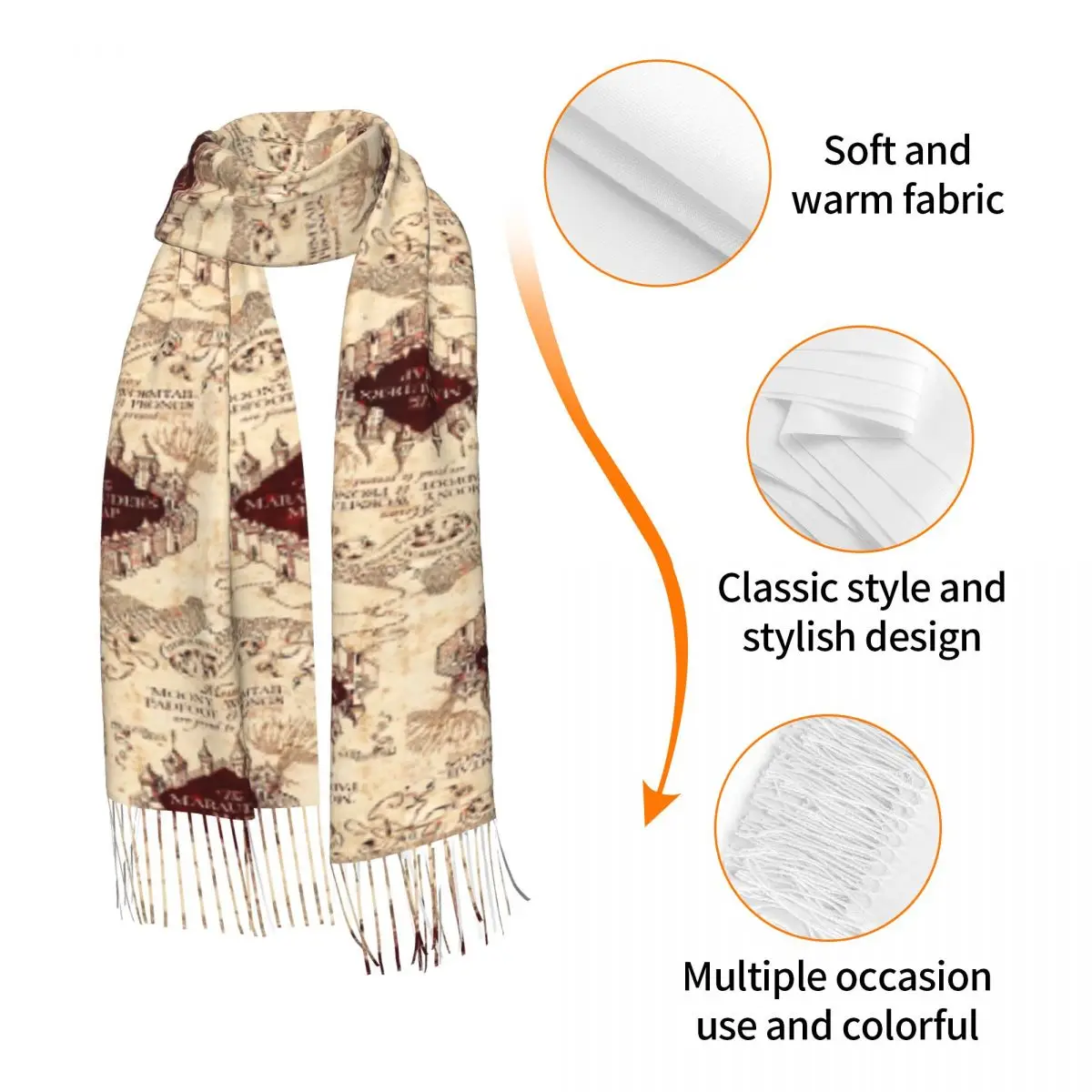 마라우더스 매직 맵 스카프 태슬 스카프 여성용 부드럽고 따뜻한 숄 및 랩 대형 가을 겨울 숄 랩