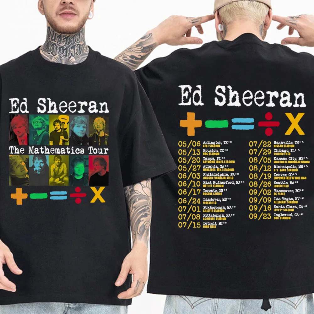 ED Sheeran ทัวร์คณิตศาสตร์2024เสื้อยืดฮาราจูกุฮิปฮอป kemeja lengan pendek คอกลม