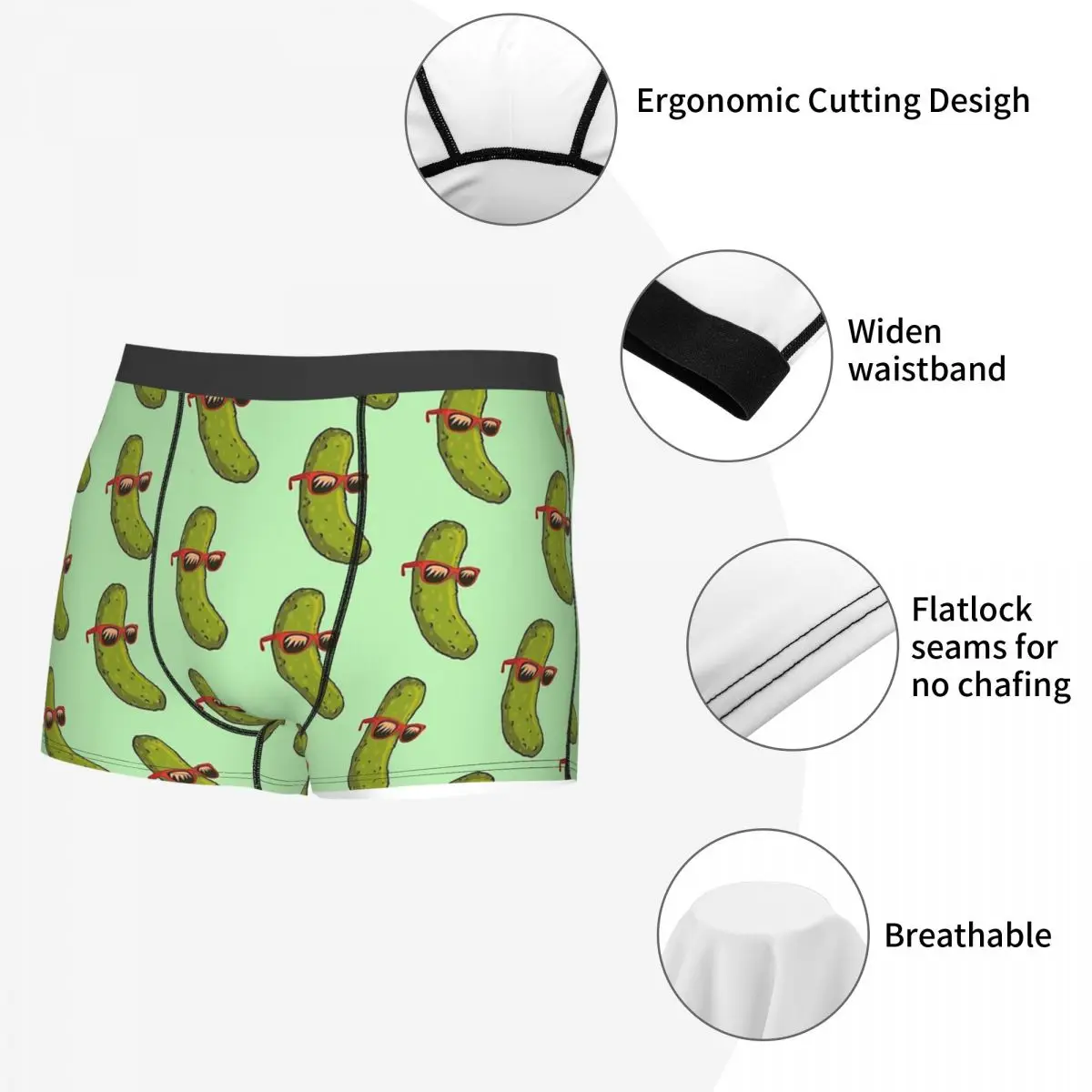 Fresh Pickle Cucumber Underpants Cotton Panties Men\'s Underwear Print Shorts Boxer Briefs