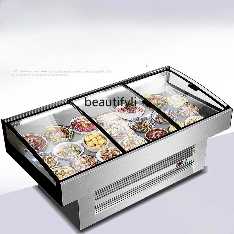 

Ice Display Seafood Stainless Steel Dish Freezer Commercial Ordering Cabinet Flat Refrigerated Cabinet