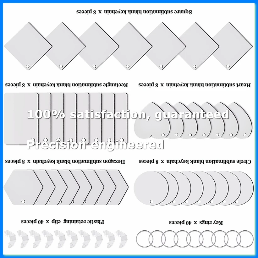 Key Ring Sublimation Blanks Set for Keychain Heat Transfer Keychain MDF Blanks with Key Rings, Double-Side Printed-A73M