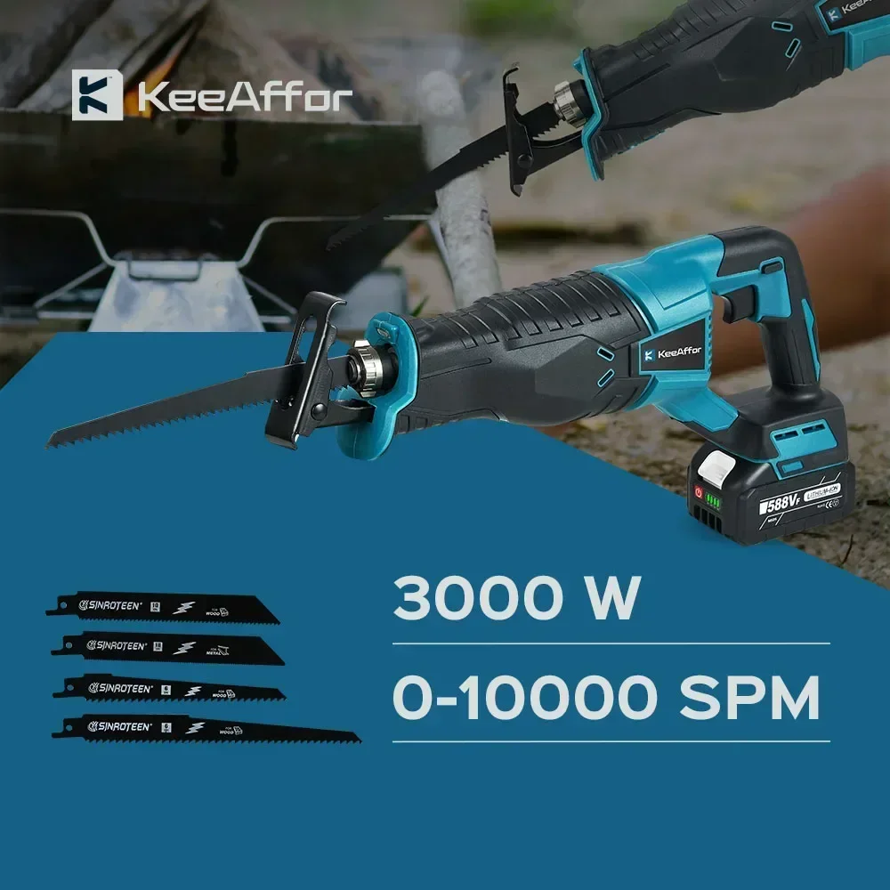 KEEAFFOR 3000W 10000SPM Electric Reciprocating Saw Electric Chainsaw Wood Pipe Metal Cutting Power Tool For Makita 18v Battery