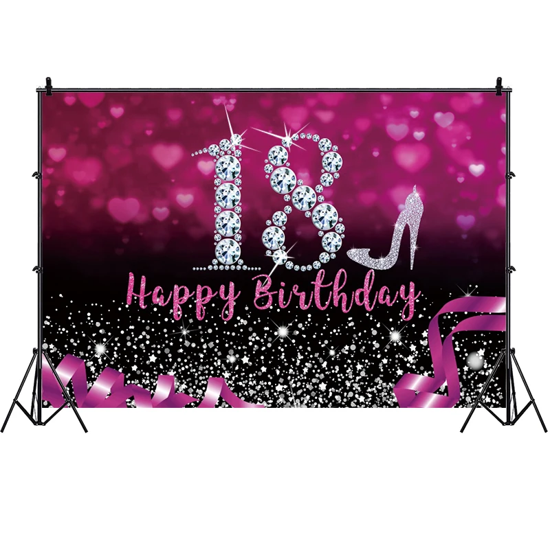 Red 18th Backdrop Girls Boy Happy Birthday Party Eighteen Years Photography Background Adult Photographic Banner