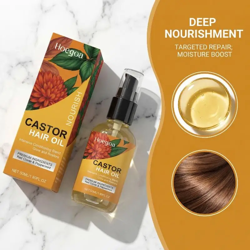 Hoegoa Castor Oil Hair Care Essential Oil Mild Daily Care Nourish Hair Follicles Smooth Hydrating Hair Treatment Oil
