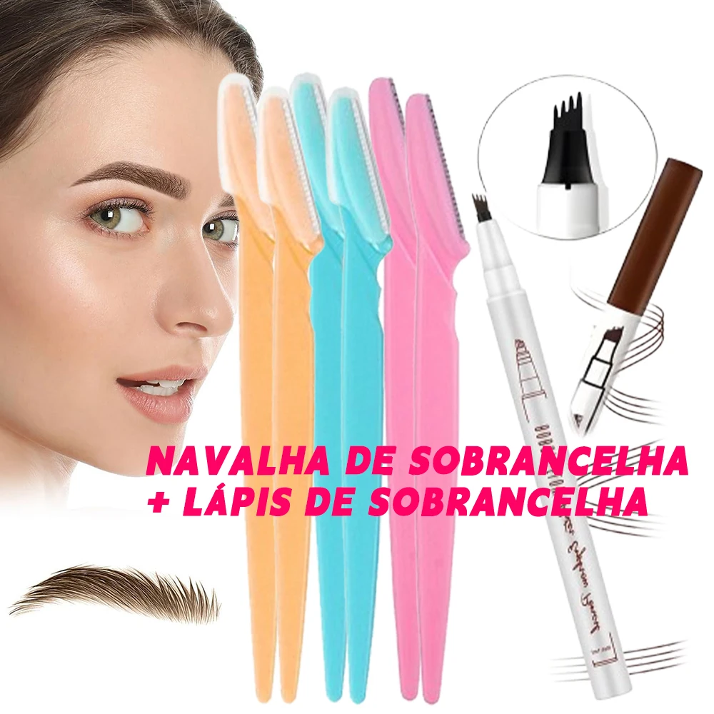 Kit de Sobrancelhas Profissional com Lápis de Precisão e Navalha Segura, Design Ergonômico para Maquiagem em Casa ou Viagem