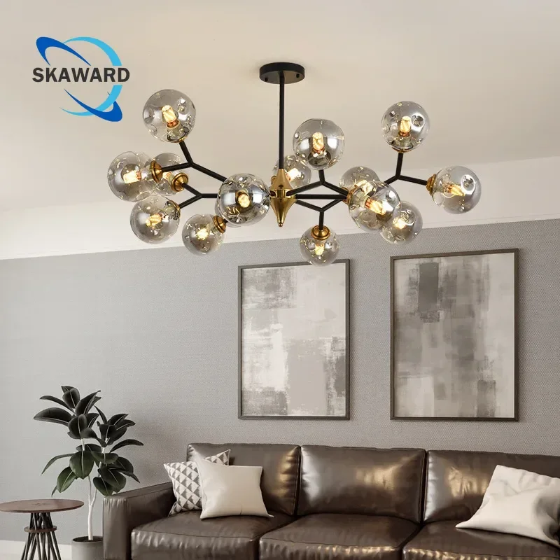 

Nordic Glass Balls Ceiling Chandelier Black Pendant Lights for Dinning Room Living Room Home Decor Hanging Lusters Fixture
