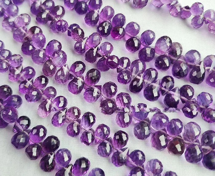 Natural Amethyst Faceted Loose Beads Water drop shape Gemstone Bracelet Or Necklace For DIY Jewellery Making For Men And Women