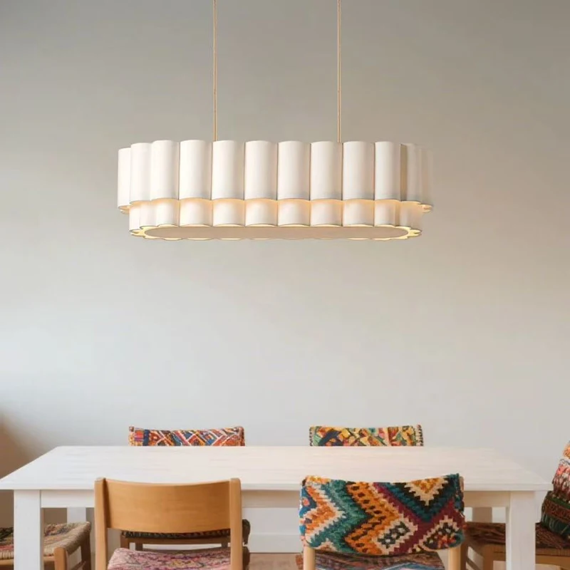 Wabi Sabi Scalloped Oval Chandelier Folia Fabric Pendant Light for Dining Table Restaurant Shop Bar Hanging Lighting Home Decor
