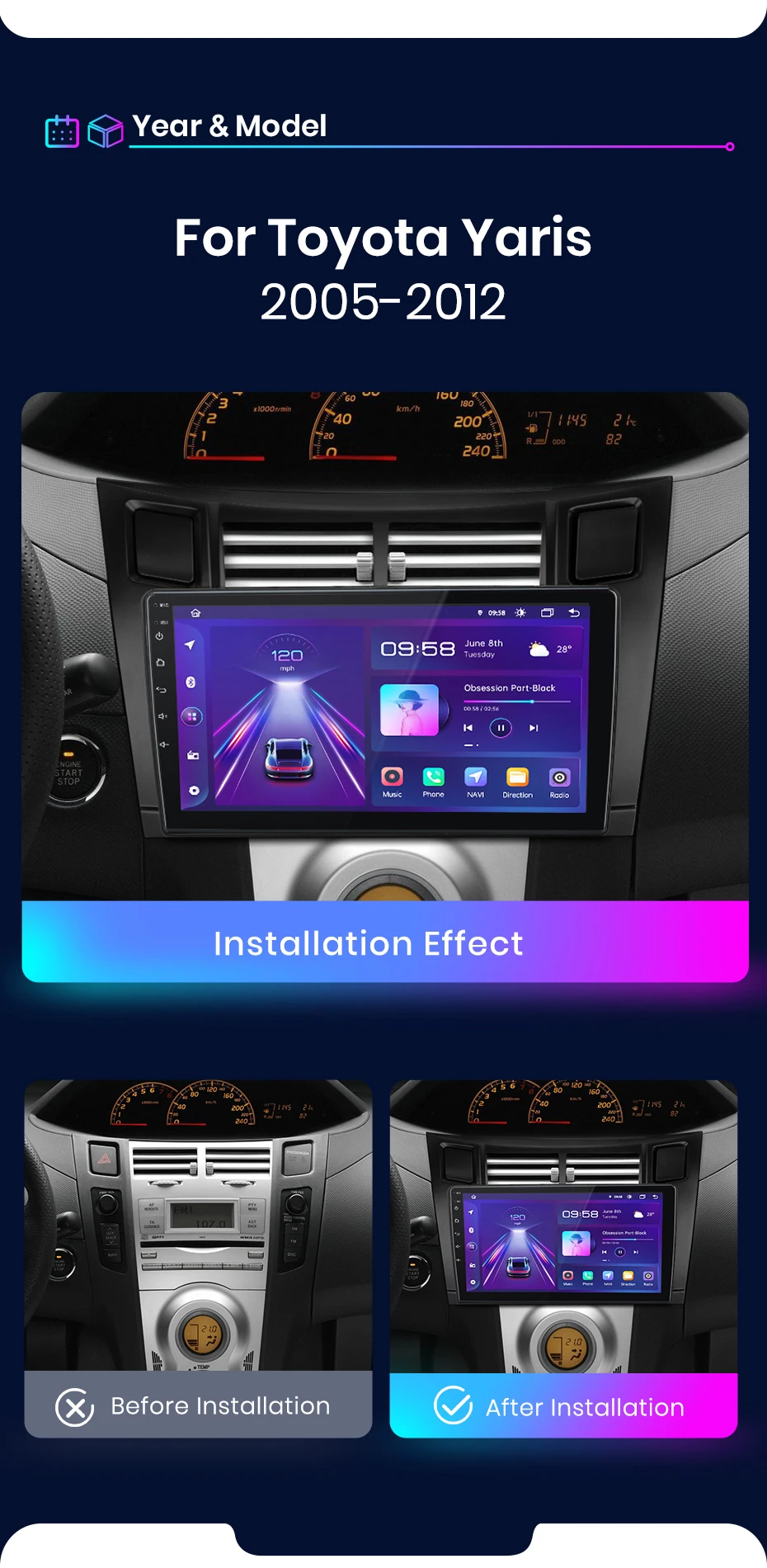 Junsun carplay android auto radio für toyota yaris 2005-2012 360 kamera auto intelligente systeme rds bt dsp 2 din autoradio – Detail 4