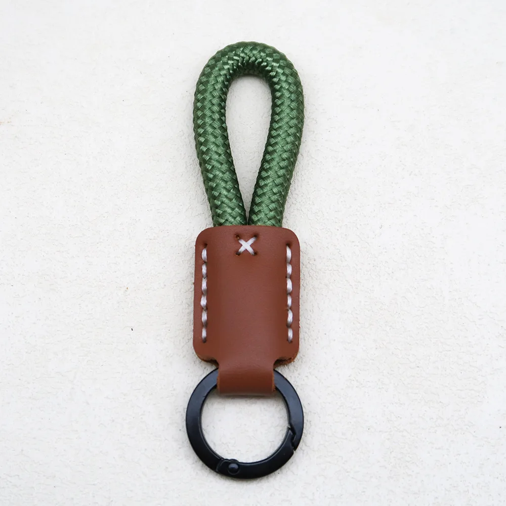 Handmade Cowhide Keychain with Woven Rope, Creative Gift