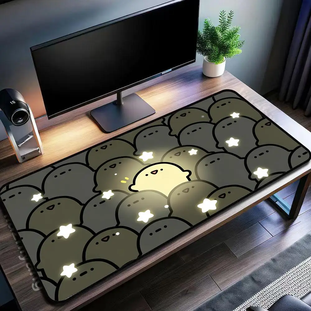 Grey Cartoon  Star Chubby Doll Large Mouse Pad, Non-slip Desk Mat, Lovely Round Character Pattern Gaming Keyboard Pad