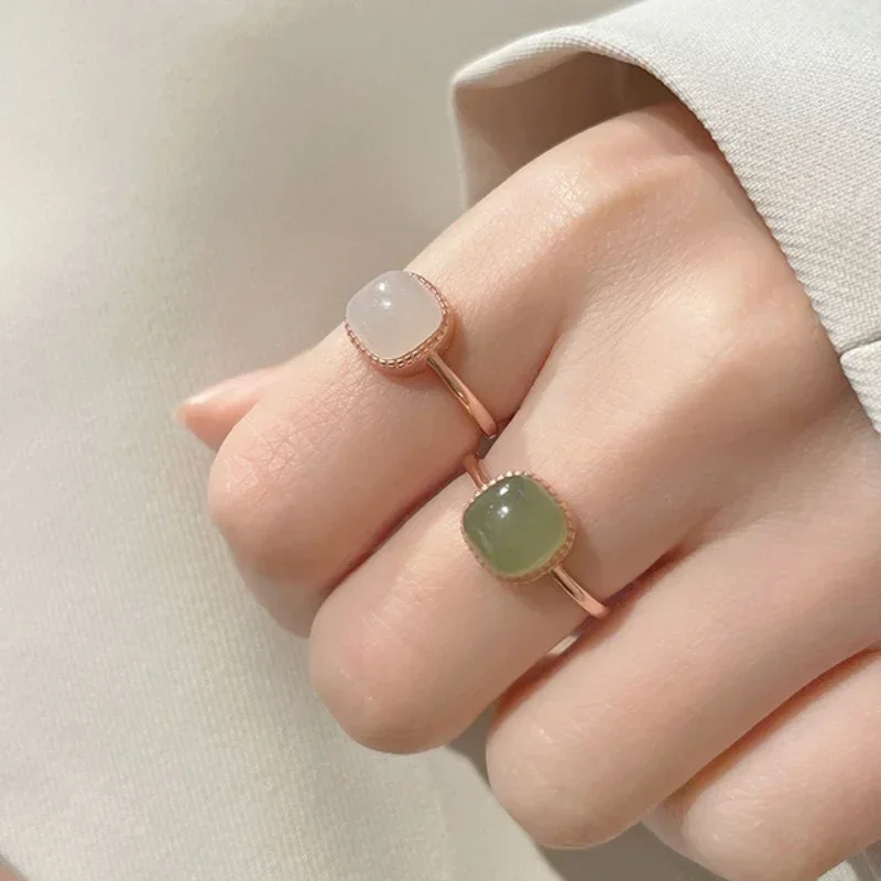 New Imitation Jade Rings Retro Rings Fashion Sweet Finger Ring for Women Simple Party Jewelry Festival Gift Adjustable Open Ring