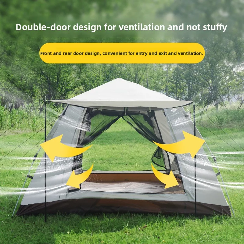 Outdoor Camping Tent Two Doors Two Windows Fully Automatic Quick-Open Sunshade Windproof Oxford Cloth Four Seasons 2 Persons