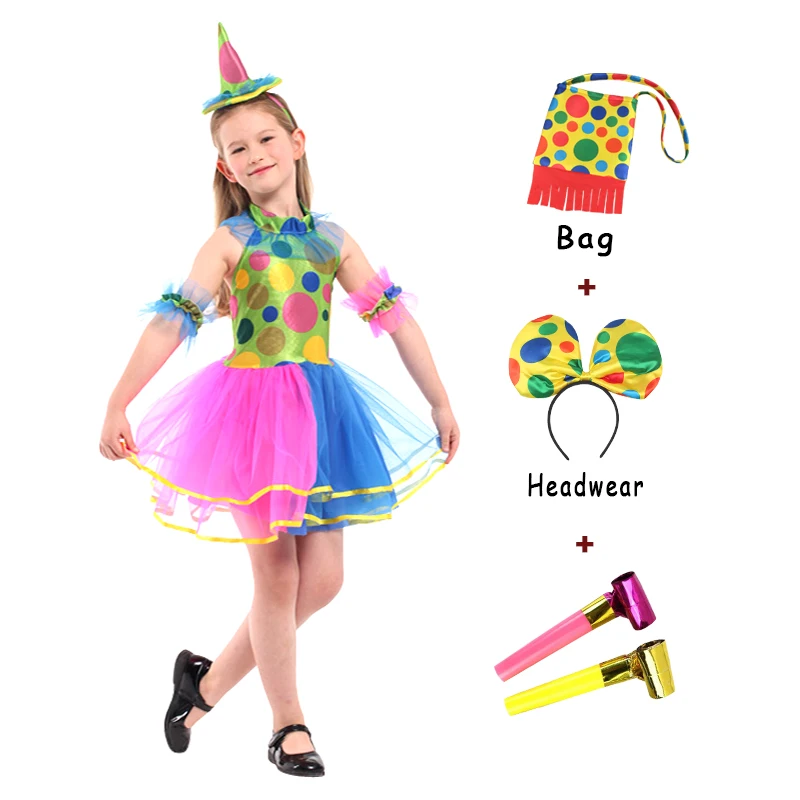 

Kids Clown Cosplay Costumes Headwear Halloween Role Play Costume Stage Performance Sets Children Circus Outfit