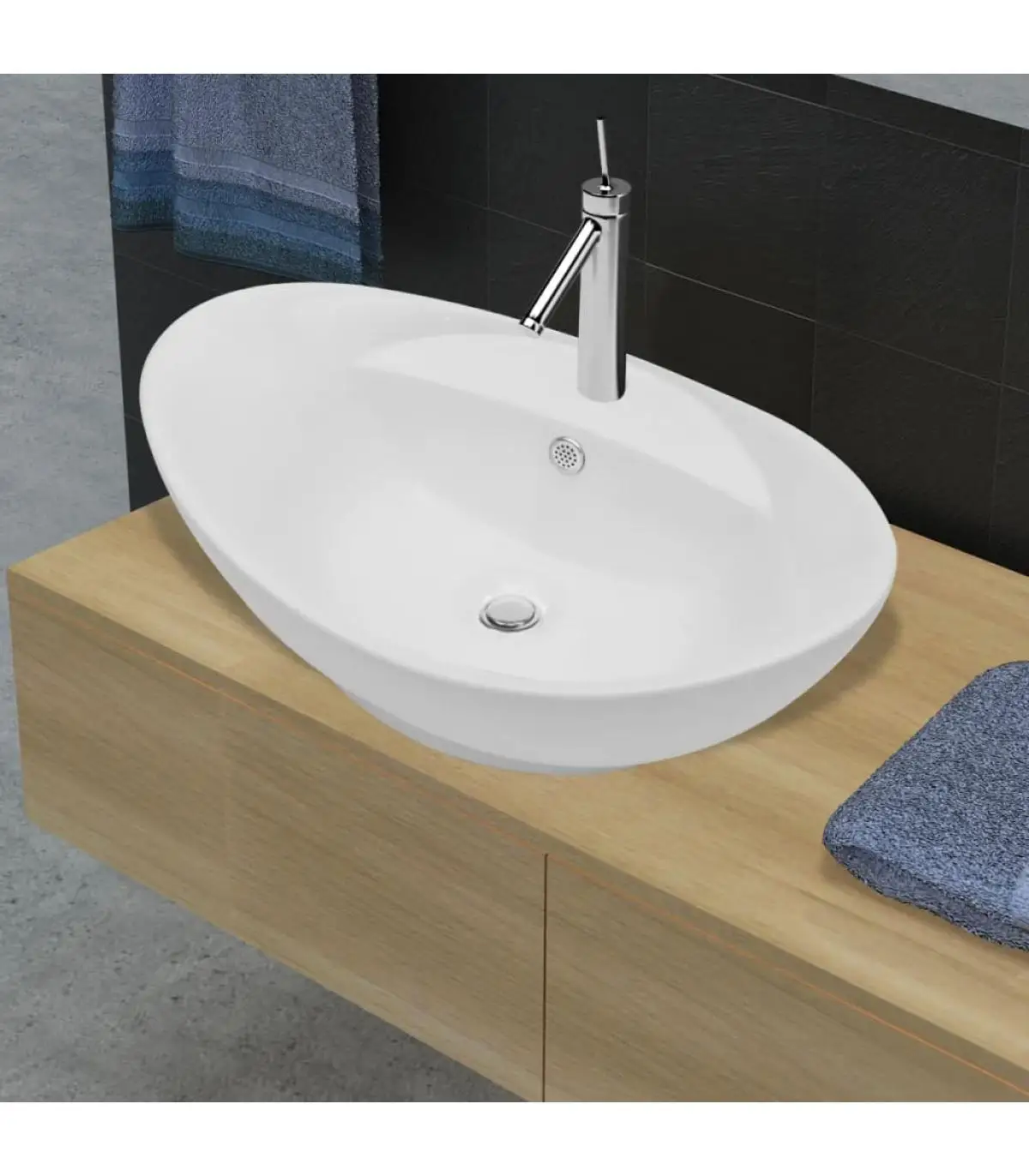 Oval ceramic basin basin basin with tap hole and overflow